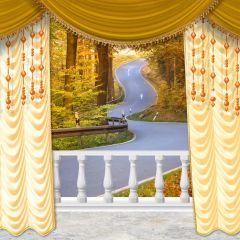 Curtain Road Tree Photography Scenery Backdrop Balcony Landscape Theme Banner IYC-119