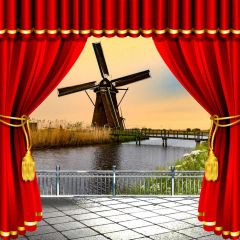 Curtain Sea Grass Bridge Windmill Balcony Photography Scenery Backdrop Balcony Landscape Theme Banner IYC-121