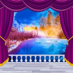 Curtain Sea Night Plant Light Photography Scenery Backdrop Balcony Landscape Theme Banner IYC-123