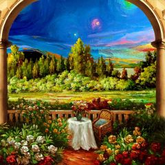 Arch Tree Flower Desk Chair Photography Scenery Backdrop Terrace Scenery Theme Banner IYC-125