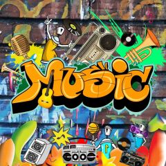 Graffiti Music Trumpet Video Photography Scenery Backdrop Graffiti Theme Banner IYC-166