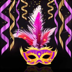 Mask Fur Purple Ribbon Photography Scenery Backdrop Masquerade Theme Banner IYC-199