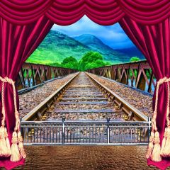 Curtain Railway Mountain Green Photography Scenery Backdrop Road Theme Banner IYC-207