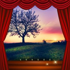 Curtain Grass Tree Sunset Photography Scenery Backdrop Balcony Landscape Theme Banner IYC-210