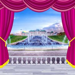 Curtain Sky Fountain Plant Photography Scenery Backdrop Balcony Landscape Theme Banner IYC-211