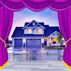 Curtain House Sunset Plant Photography Scenery Backdrop Balcony Landscape Theme Banner IYC-213