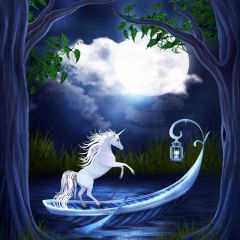 Tree Grass Horse Moon Photography Scenery Backdrop Fantasy Theme Banner IYC-214