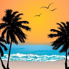 Sea Tree Bird Sunset Photography Scenery Backdrop Ocean Theme Banner IYC-219