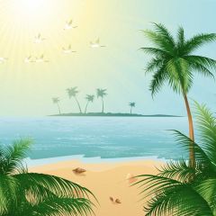 Sea Plant Sun Bird Photography Scenery Backdrop Ocean Theme Banner IYC-227