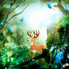 Deer Forest Butterfly Light Photography Scenery Backdrop Cartoon Theme Banner IYC-229