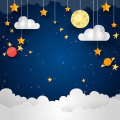 Cloud Moon Sun Star Dark Blue Photography Scenery Backdrop Cartoon Theme Banner IYC-239