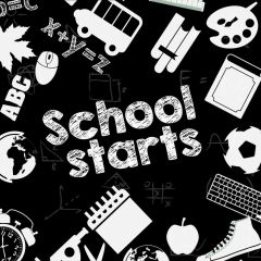 School Stars Bus Shoes Maple Leaves Black Photography Scenery Backdrop Graffiti Theme Banner IYC-257