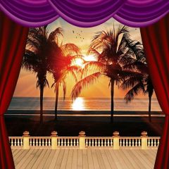 Balcony Curtain Sunset Tree Sea Photography Scenery Backdrop Balcony Landscape Theme Banner IYC-260