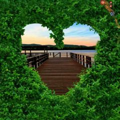 Green Heart Sea Bridge Sunset Photography Scenery Backdrop Ocean Theme Banner IYC-261