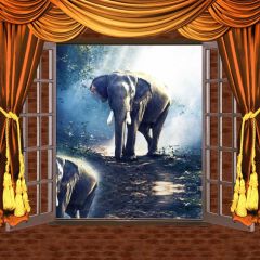Elephant Curtain Floor Door Tree Photography Scenery Backdrop Balcony Landscape Theme Banner IYC-280