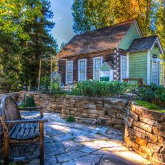 House Bench Brick Road Tree Photography Scenery Backdrop Architectural Theme Banner IYC-282