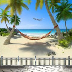 Sea Beach Tree Plane Hammock Seat Photography Scenery Backdrop Ocean Theme Banner IYC-290