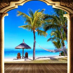Sea Floor Arch Beach Tree Pavilion Photography Scenery Backdrop Ocean Theme Banner IYC-295