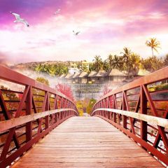 Sunset Bridge Bird Tree House Photography Scenery Backdrop Nature Theme Banner IYC-296