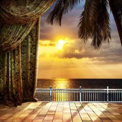 Sunset Curtain Sea Floor Photography Scenery Backdrop Balcony Landscape Theme Banner IYC-297