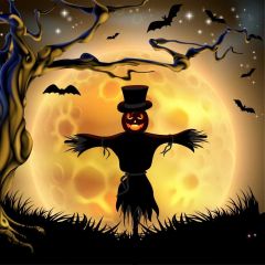 Halloween Moon Lantern Tree Grass Scarecrow Photography Scenery Backdrop Halloween Theme Banner IYC-301