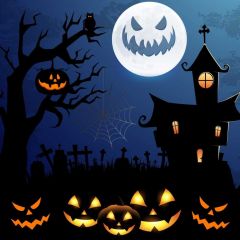Halloween Moon Lantern Tree House Spider Web Photography Scenery Backdrop Halloween Theme Banner IYC-302
