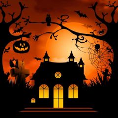 Halloween Lantern Tree House Spider Web Photography Scenery Backdrop Halloween Theme Banner IYC-304
