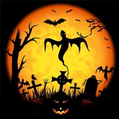 Halloween Moon Lantern Tree Bat Bird Photography Scenery Backdrop Halloween Theme Banner IYC-306