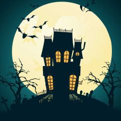 Halloween Moon House Tree Bird Photography Scenery Backdrop Halloween Theme Banner IYC-308