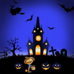 House Latern Tree Night Bird Cross Photography Scenery Backdrop Halloween Theme Banner IYC-311