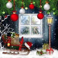 Christmas Ball Tree Window Light Santa Cap Photography Scenery Backdrop Christmas Theme Banner IYC-326