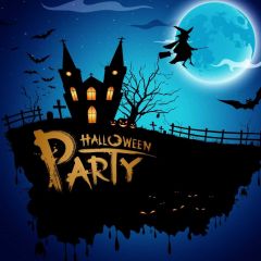 Boat Bat Witch Tree Light Photography Scenery Backdrop Halloween Theme Banner IYC-338