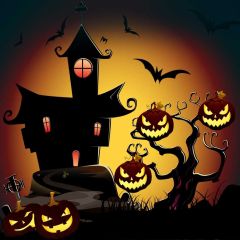 Terror Pumpkin Latern Bat Tree House Photography Scenery Backdrop Halloween Theme Banner IYC-343