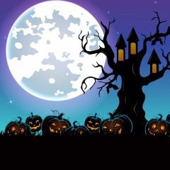 Terror Pumpkin Latern Moon Tree Photography Scenery Backdrop Halloween Theme Banner IYC-344