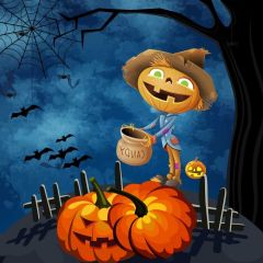 Pumpkin Latern Scarecrow Fence Bat Tree Photography Scenery Backdrop Halloween Theme Banner IYC-345
