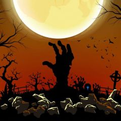 Moon Hand Tree Moon Stone Photography Scenery Backdrop Halloween Theme Banner IYC-346