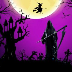 Moon Witch Tree Scarecrow Photography Scenery Backdrop Halloween Theme Banner IYC-349