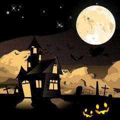Moon House Latern Bat Star Photography Scenery Backdrop Halloween Theme Banner IYC-350