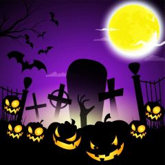Moon Bat Latern Cross Photography Scenery Backdrop Halloween Theme Banner IYC-353