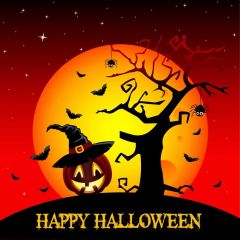 Tree Moon Latern Cap Bat Photography Scenery Backdrop Halloween Theme Banner IYC-354
