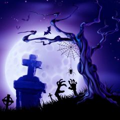 Tree Cross Spiderweb Grass Photography Scenery Backdrop Halloween Theme Banner IYC-356