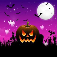 Latern Bat Moon Grass Photography Scenery Backdrop Halloween Theme Banner IYC-358
