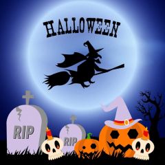 Moon Witch Latern Gravestone Photography Scenery Backdrop Halloween Theme Banner IYC-361