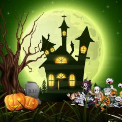 House Latern Skull Tree Moon Photography Scenery Backdrop Halloween Theme Banner IYC-367