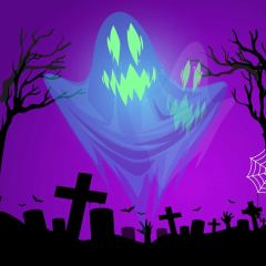 Cross Ghost Light Tree Photography Scenery Backdrop Halloween Theme Banner IYC-372