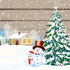 Christmas Snowman Cap House Tree Photography Scenery Backdrop Christmas Theme Banner IYC-396