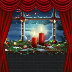 Christmas Curtain Candle Window Photography Scenery Backdrop Christmas Theme Banner IYC-402