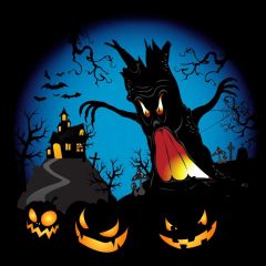 Tree Fire Lantern Tree Bat Photography Scenery Backdrop Halloween Theme Banner IYC-473