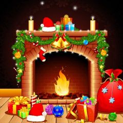 Present Fireplace Green Plant Small Bell Photography Scenery Backdrop Christmas Theme Banner IYC-483