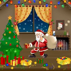 Santa Claus Tree Present Curtain Window Photography Scenery Backdrop Christmas Theme Banner IYC-484